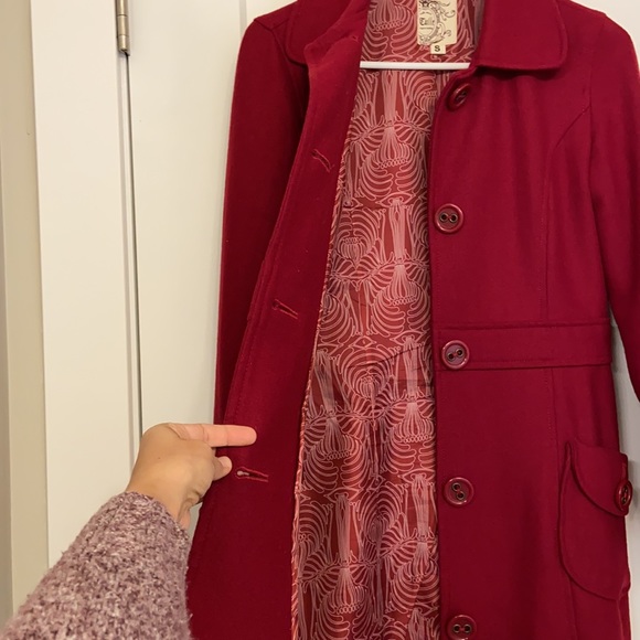 Red Wool Blend Fall Coat - Picture 3 of 8